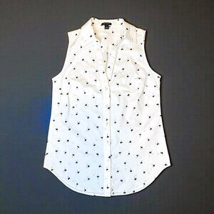 Ann Taylor Sleeveless Essential Shirt White & Black Floral Print Women's Size S